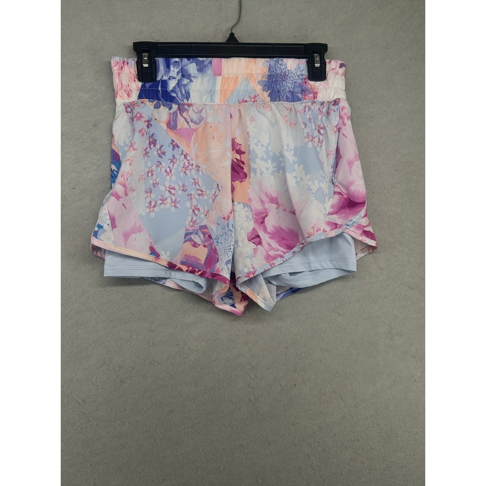 Avia Womens Floral Patchwork 2-in-1 Running Shorts Pink Blue Size S 4-6